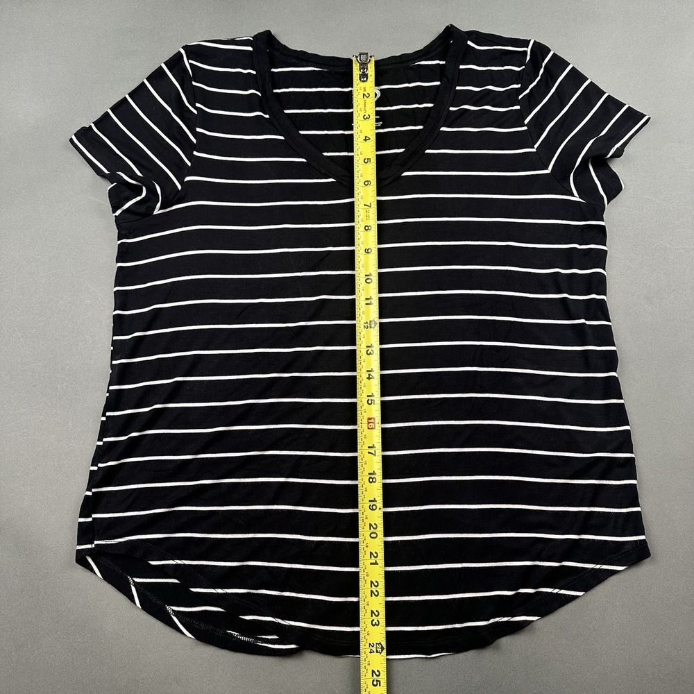 SO Goods For Life Black White Stripes Women's Large V-Neck Short Sleeve T-shirt - Picture 7 of 9
